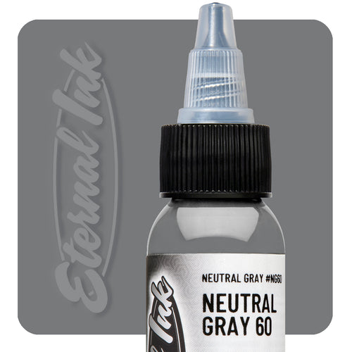 Bottle of Eternal Ink Neutral Gray tattoo ink on a gray background