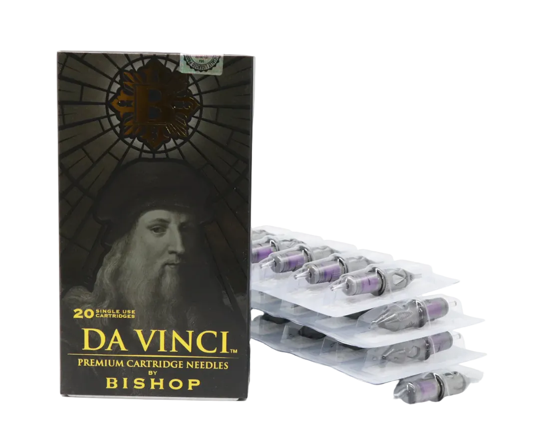 Da Vinci Bishop premium cartridge needles packaging with needles displayed on a white background