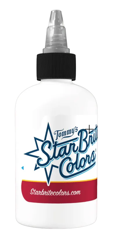 A 2oz bottle with a spray nozzle, labeled 'Starbrite White' with a red and yellow star on the label and the text 'Tom My Starbrite Color' on the lower part.