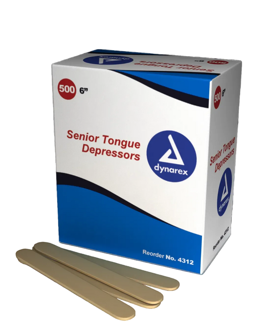 Box of Dynarex Senior Tongue Depressors with two gold tongue depressors in front