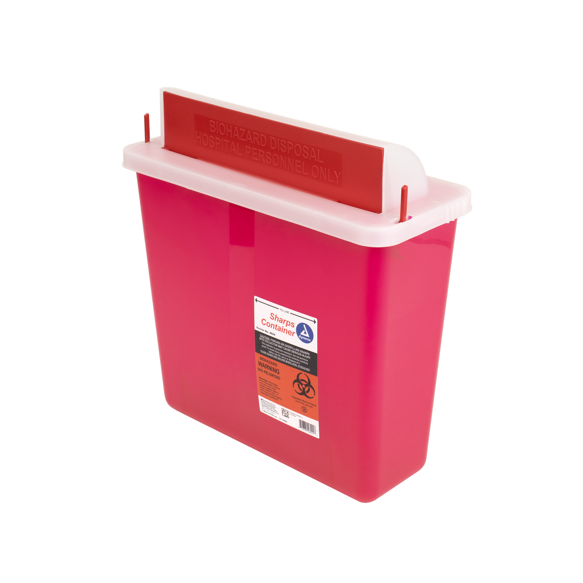 A pink SHARPS container with a white lid, designed for the disposal of sharp objects and biohazard materials.